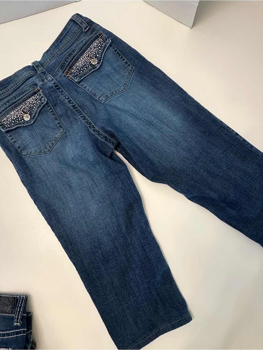 Women’s Dark Blue Embellished Pocket Jeans x3 size 10 1 pair capri, boot cut - Picture 16 of 16